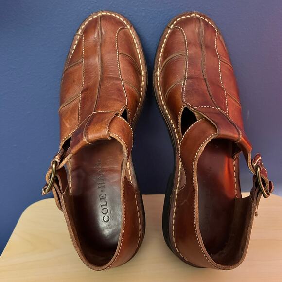 Cole Haan Men's Fisherman Brown Leather Slip-On Buckle Sandal Size 8.5 D 18190 - Picture 5 of 11